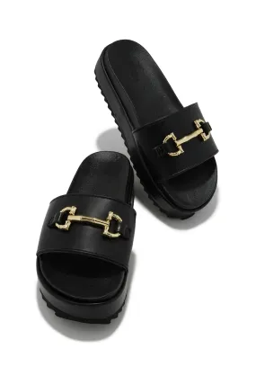 Anyara Platform Slip On Sandals - Black