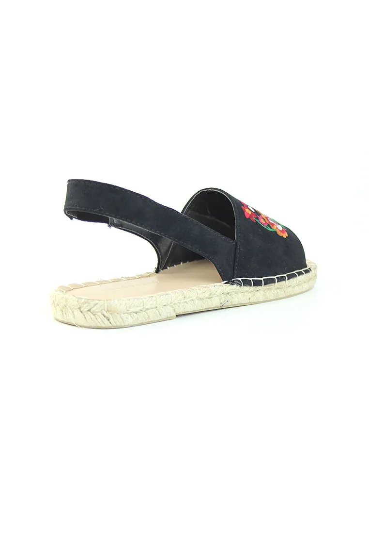 Black Flat Embroidered Espadrilles