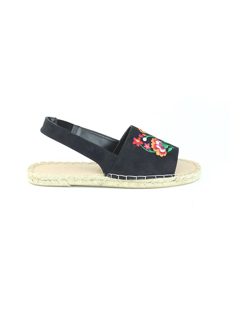 Black Flat Embroidered Espadrilles