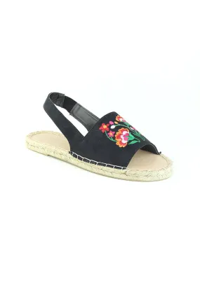 Black Flat Embroidered Espadrilles