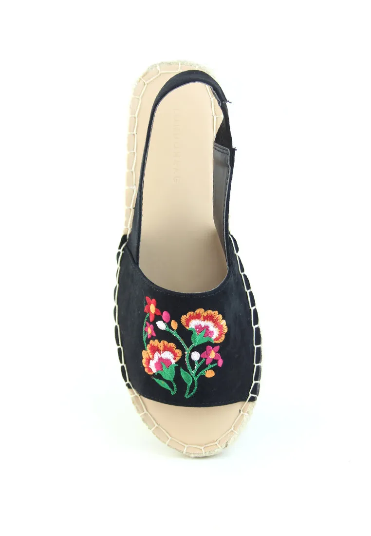 Black Flat Embroidered Espadrilles