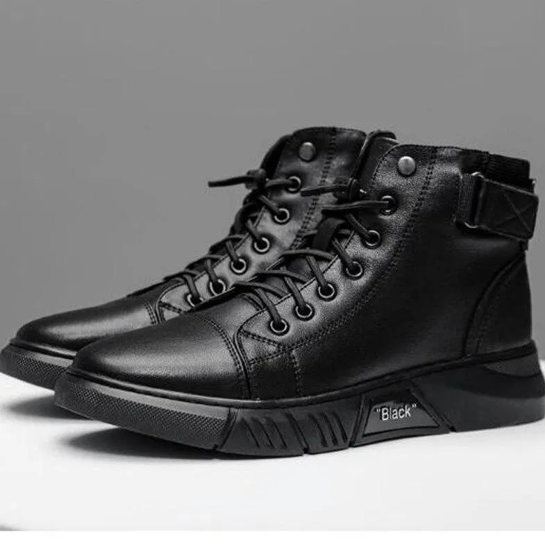 Black Warm Leather Boots【Free shipping】