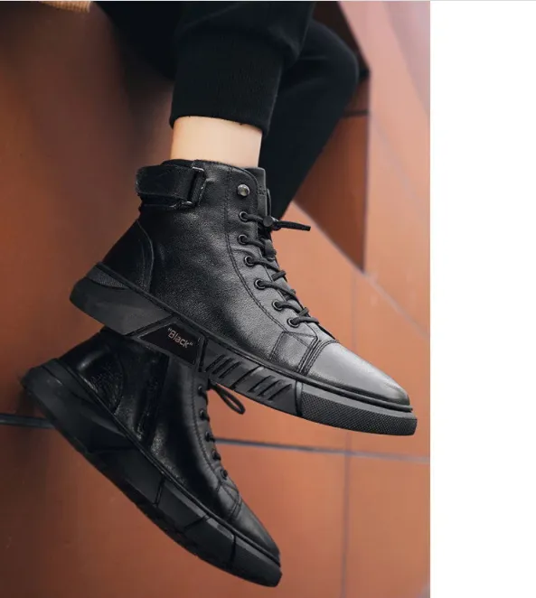 Black Warm Leather Boots【Free shipping】