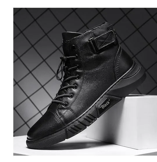 Black Warm Leather Boots【Free shipping】