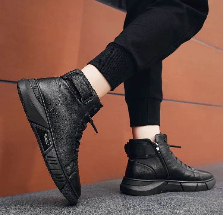 Black Warm Leather Boots【Free shipping】