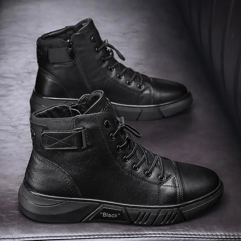 Black Warm Leather Boots【Free shipping】