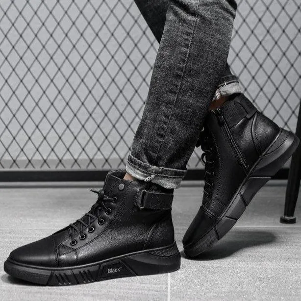 Black Warm Leather Boots【Free shipping】