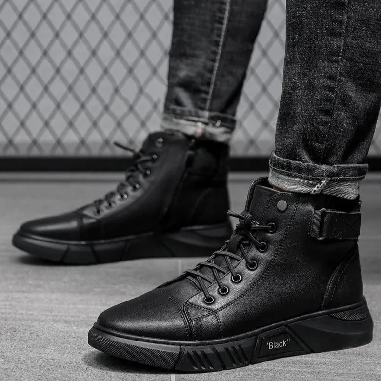 Black Warm Leather Boots【Free shipping】