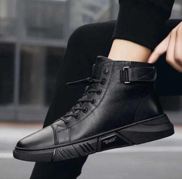 Black Warm Leather Boots【Free shipping】