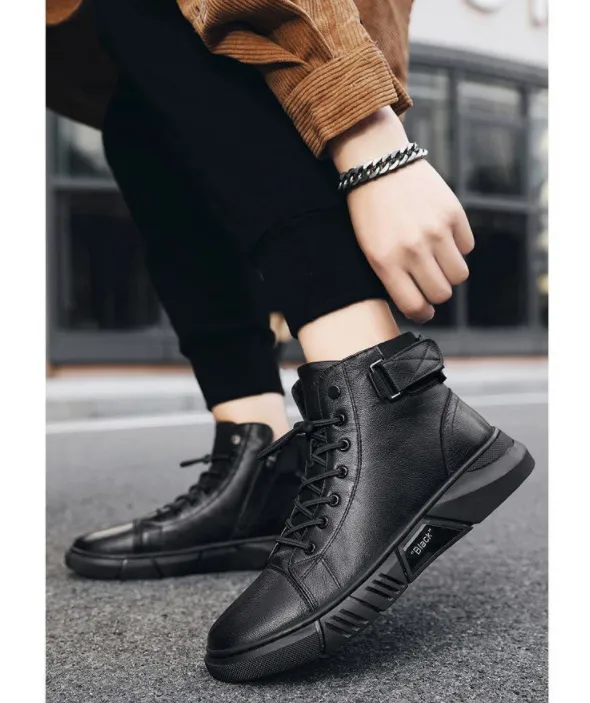 Black Warm Leather Boots【Free shipping】