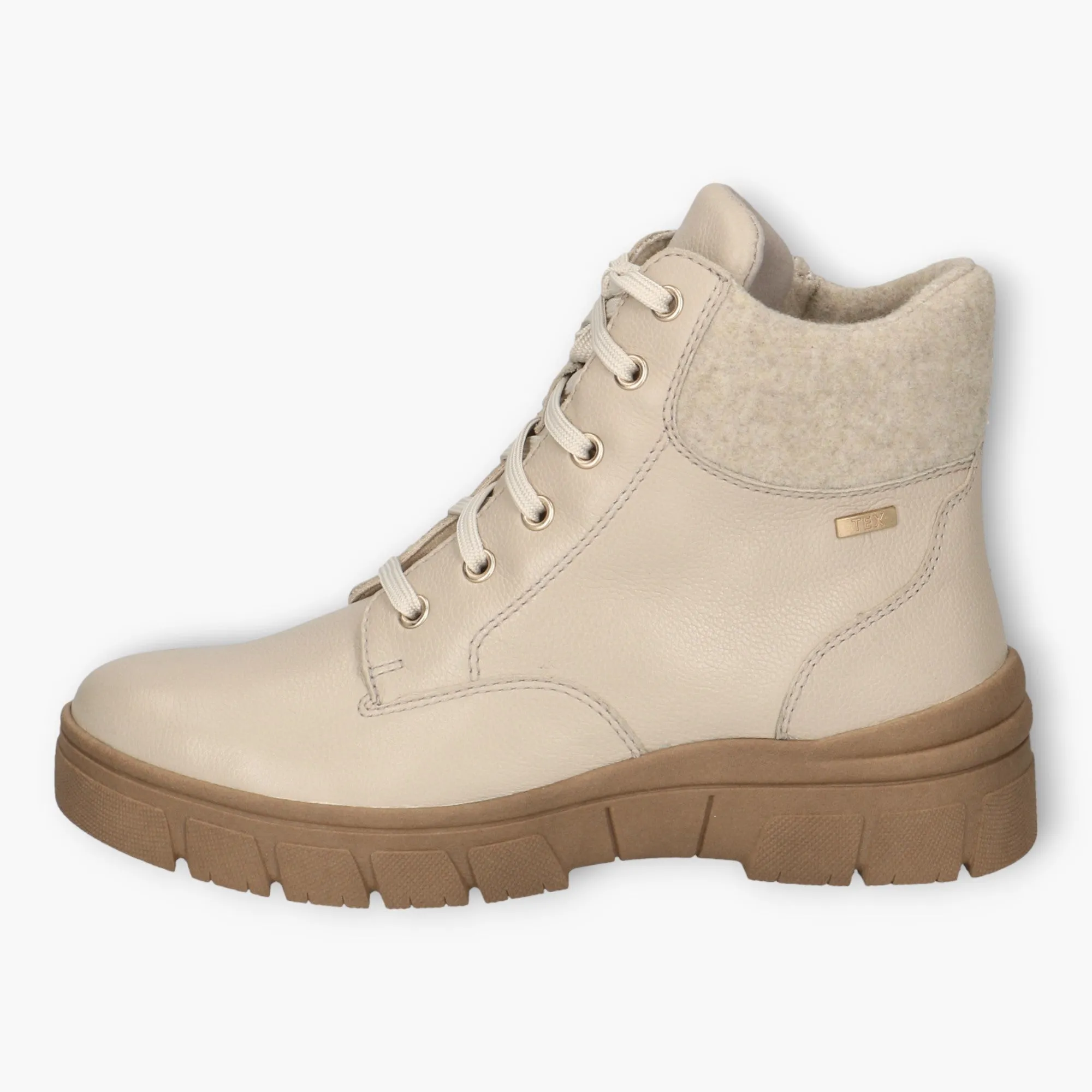 Caprice Beige Boots with Gum Sole, Laces & Side Zip - Wedge Sole, Wide Fit, Comfort Focused