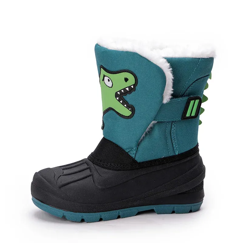 Cartoon Dinosaur Print Kids High Ski Snow Boots