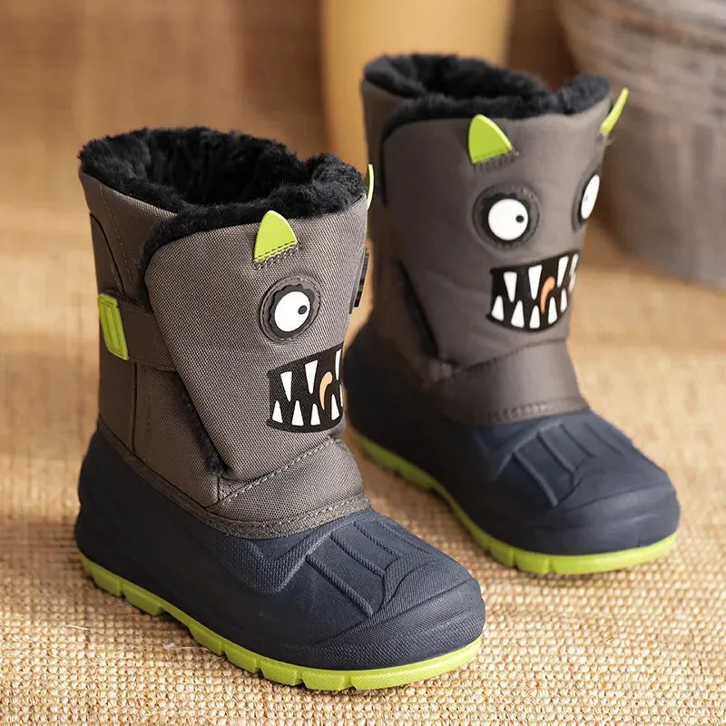 Cartoon Dinosaur Print Kids High Ski Snow Boots