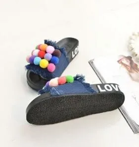 Colorful Pom-Pom Slide Sandals