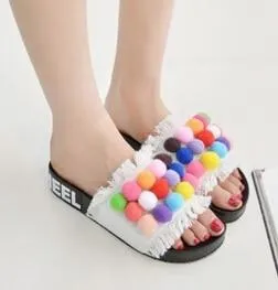 Colorful Pom-Pom Slide Sandals