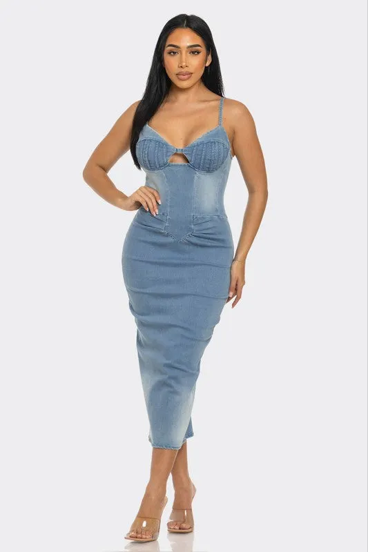 Easy Breezy-  Light Washed Denim Strapless Dress