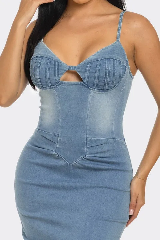 Easy Breezy-  Light Washed Denim Strapless Dress