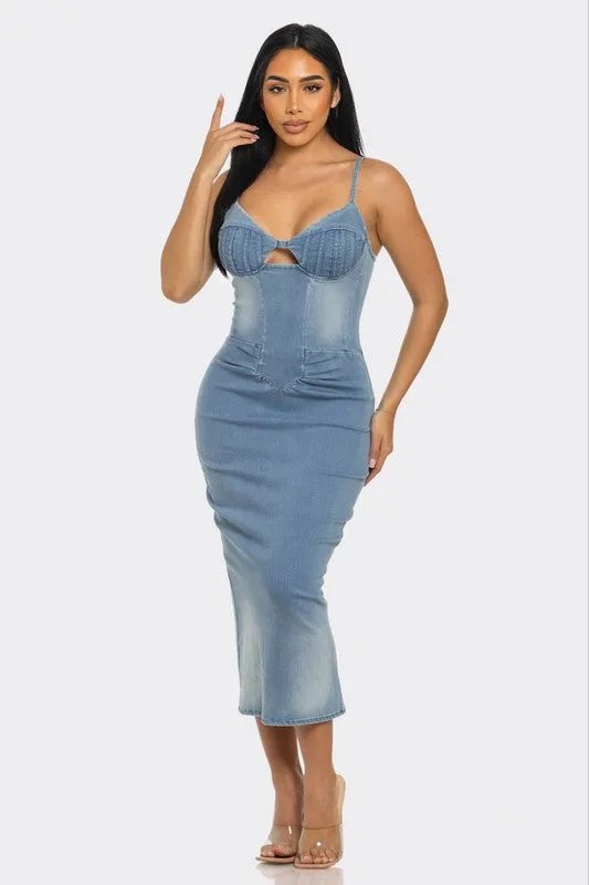 Easy Breezy-  Light Washed Denim Strapless Dress