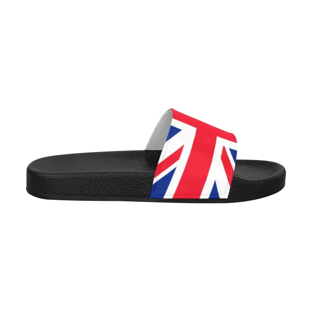 England Women Slide Sandals, Union Jack United Kingdom Flag Country British Shoe Red White Blue Designer Wedge Slippers Flip Flops Slip On