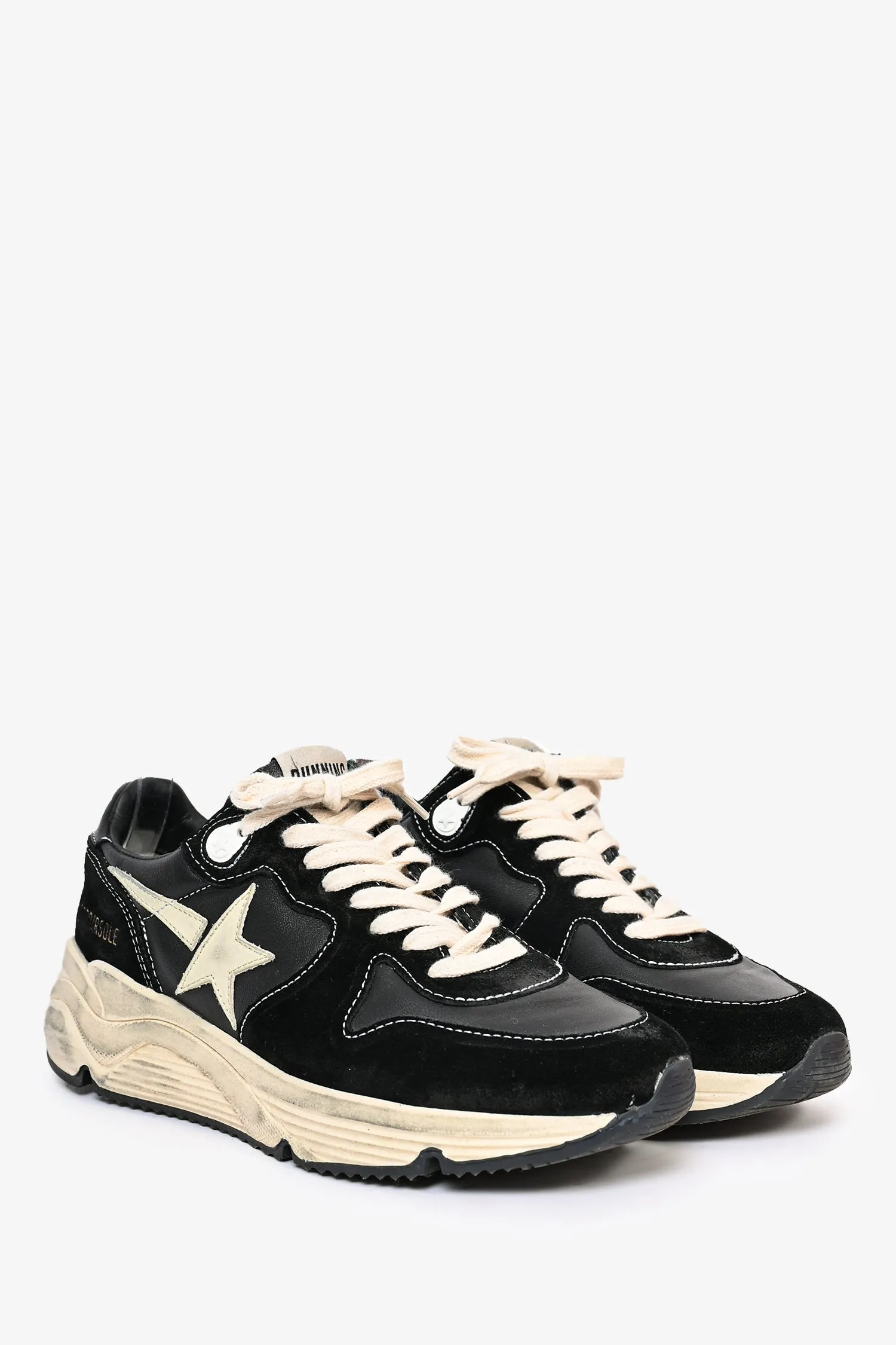 Golden Goose Black/Cream Suede/Leather 'Running Sole' Sneakers Size 37