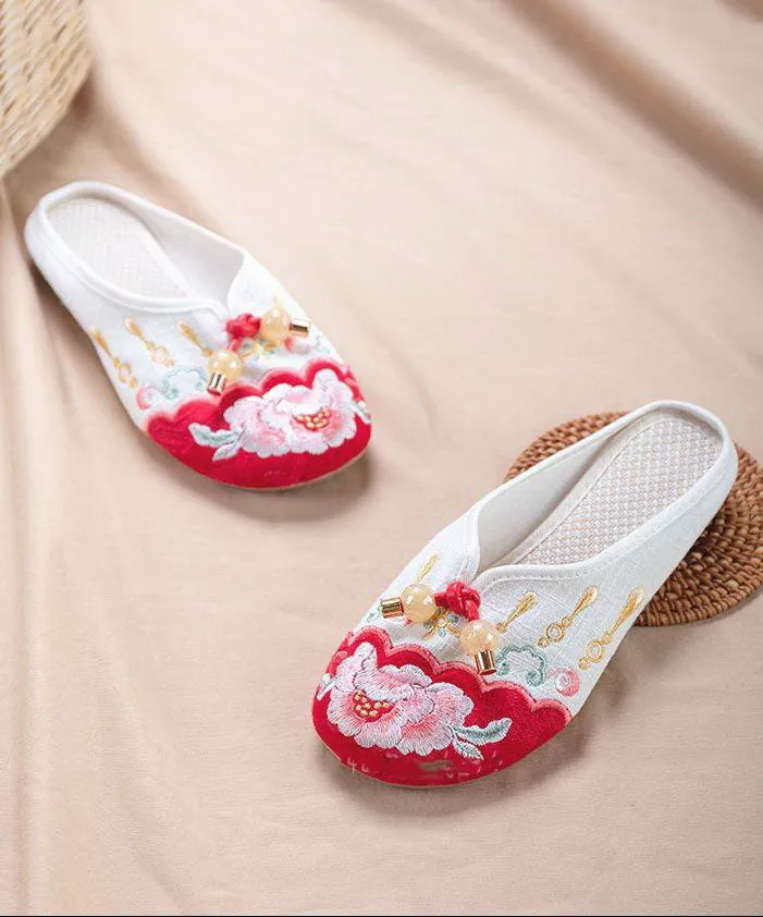 Grey Embroideried Cotton Fabric Vintage Splicing Slide Sandals