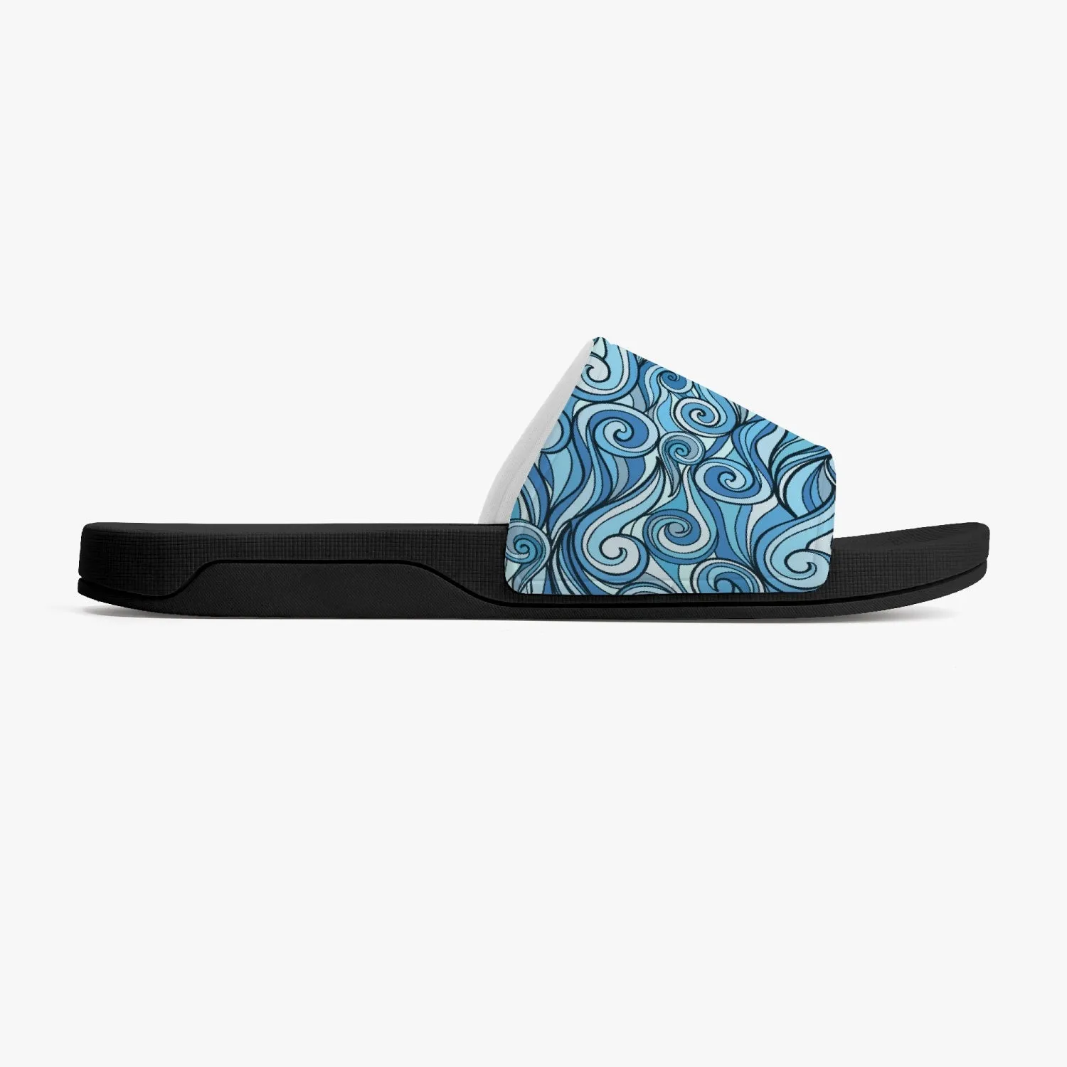 Groovy Waves Slides Sandals, Men Women Blue Ocean Black Designer Shoe Flat Wedge Slippers Casual Flip Flops Slip On