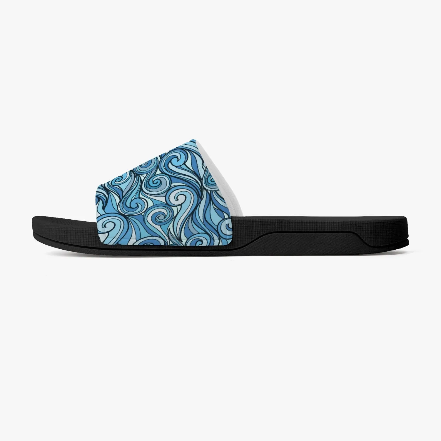 Groovy Waves Slides Sandals, Men Women Blue Ocean Black Designer Shoe Flat Wedge Slippers Casual Flip Flops Slip On