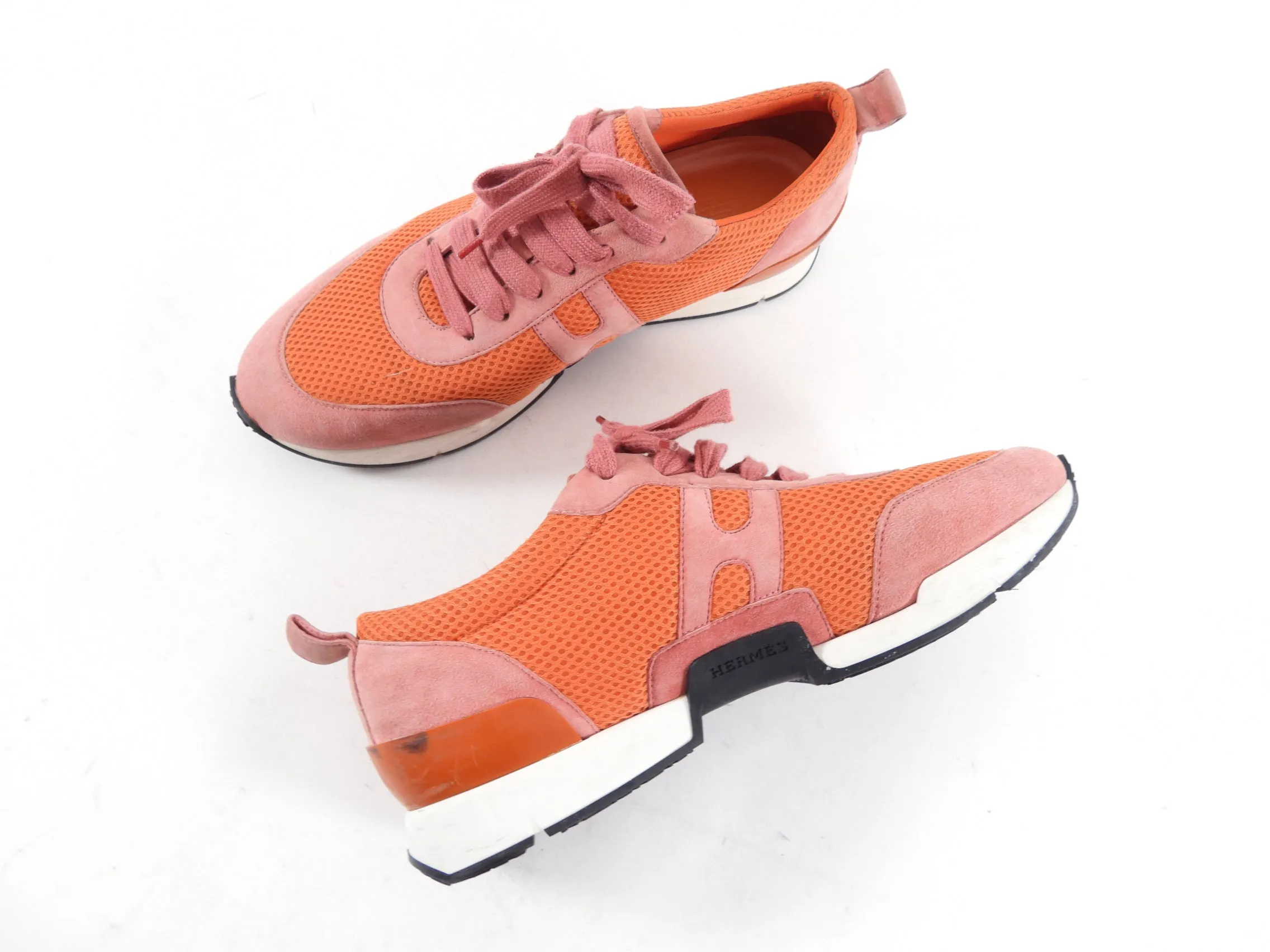 Hermes Orange Mesh Sneakers - 39.5