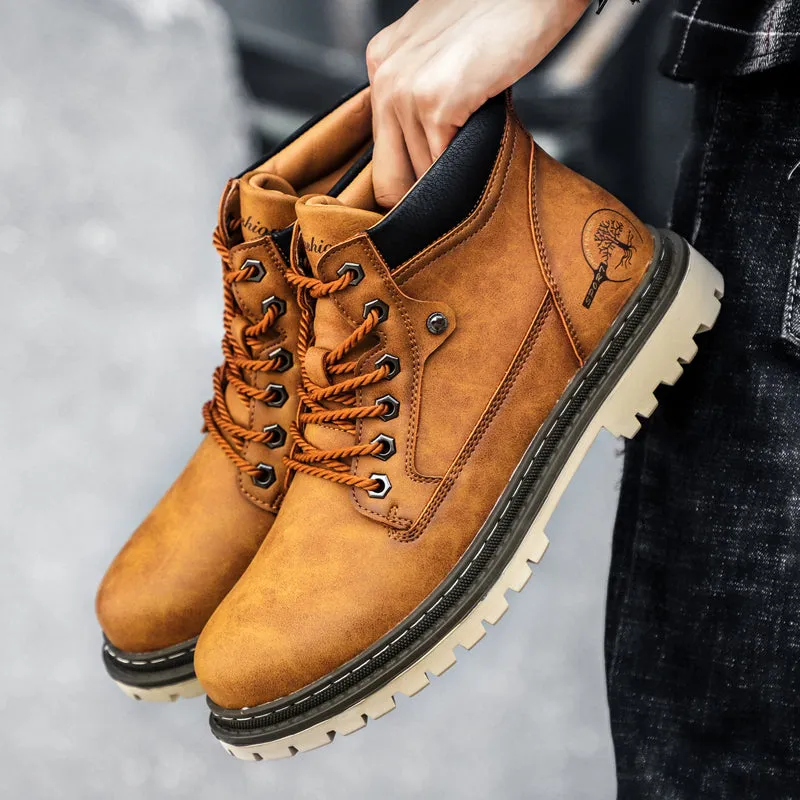 Men's Winter Warm Fur Lace Up Leather Boots