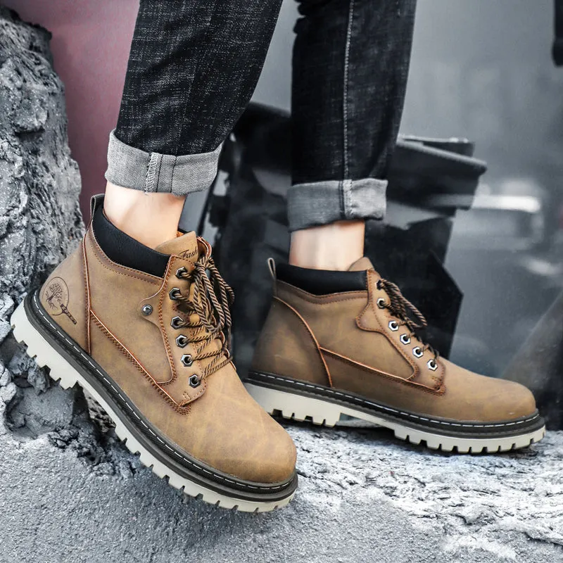 Men's Winter Warm Fur Lace Up Leather Boots