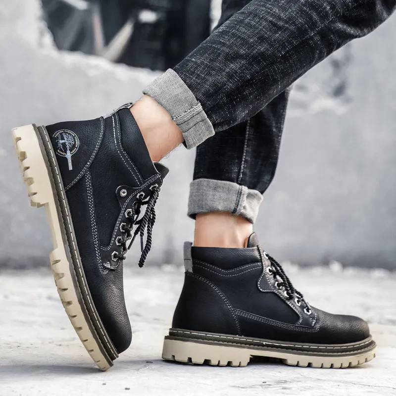 Men's Winter Warm Fur Lace Up Leather Boots