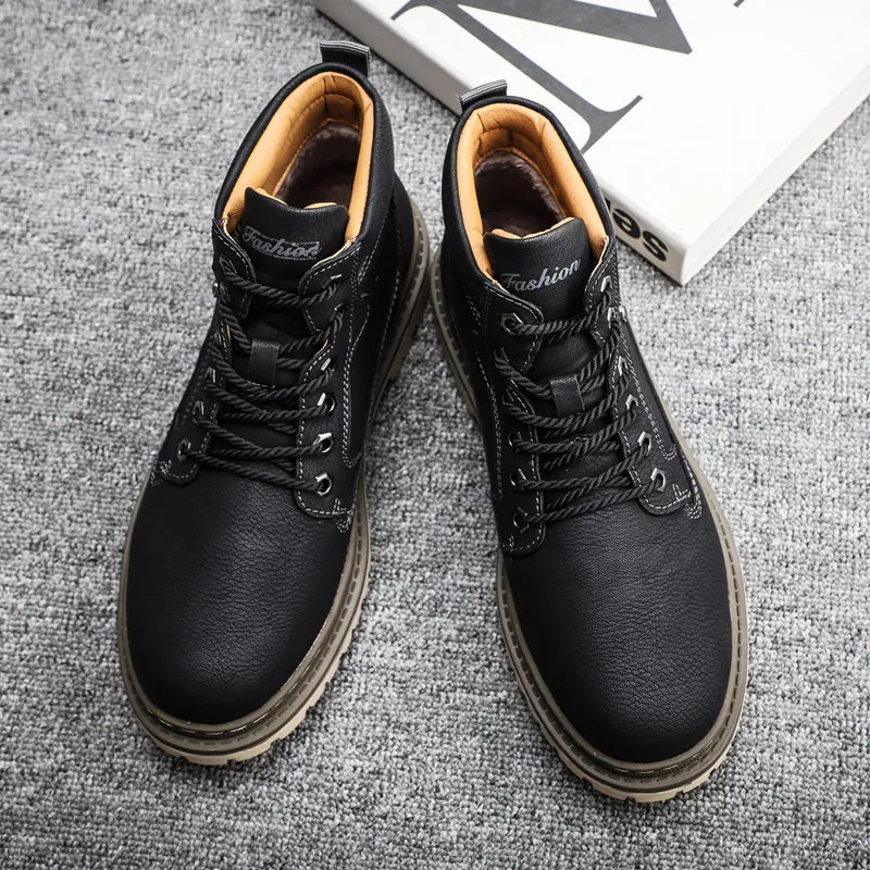 Men's Winter Warm Fur Lace Up Leather Boots