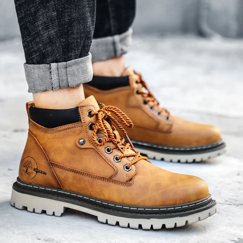 Men's Winter Warm Fur Lace Up Leather Boots