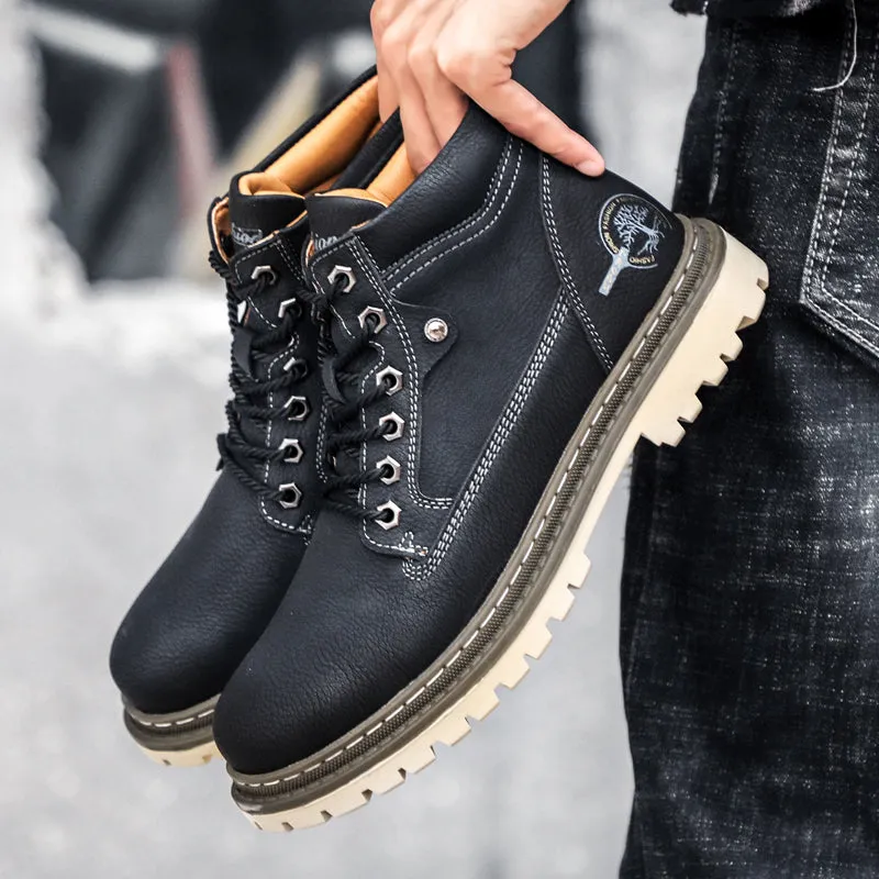 Men's Winter Warm Fur Lace Up Leather Boots