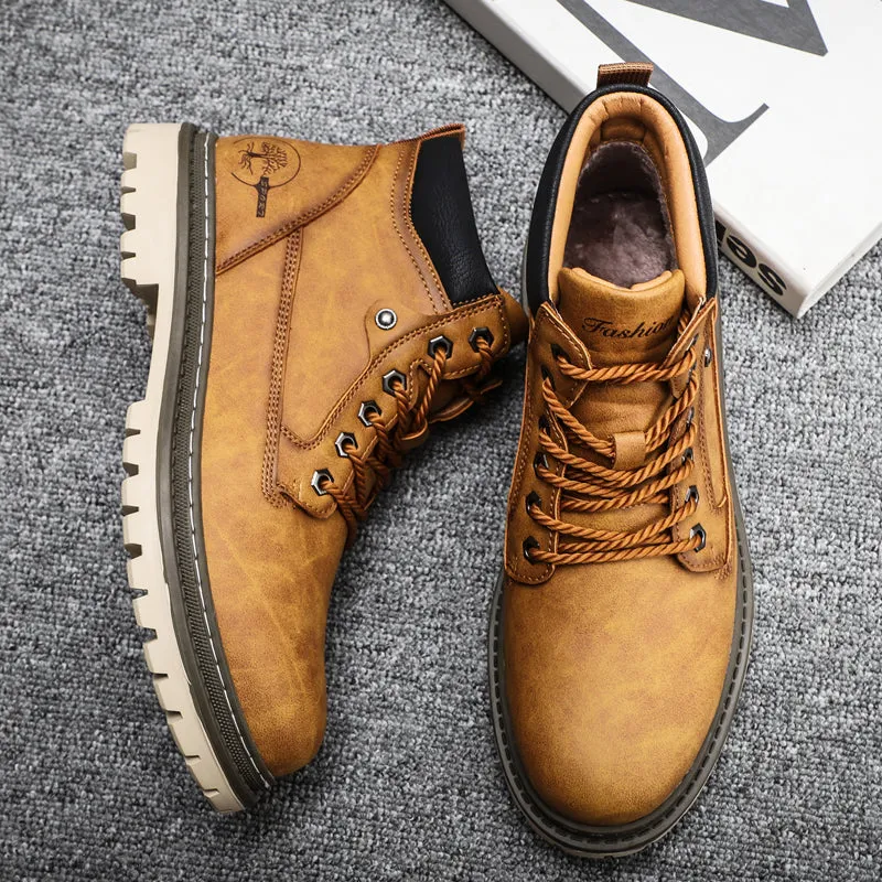 Men's Winter Warm Fur Lace Up Leather Boots