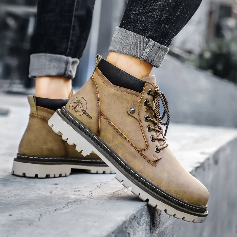 Men's Winter Warm Fur Lace Up Leather Boots