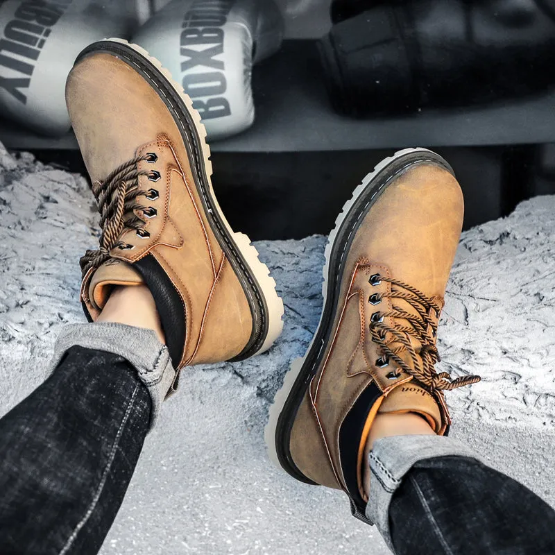 Men's Winter Warm Fur Lace Up Leather Boots