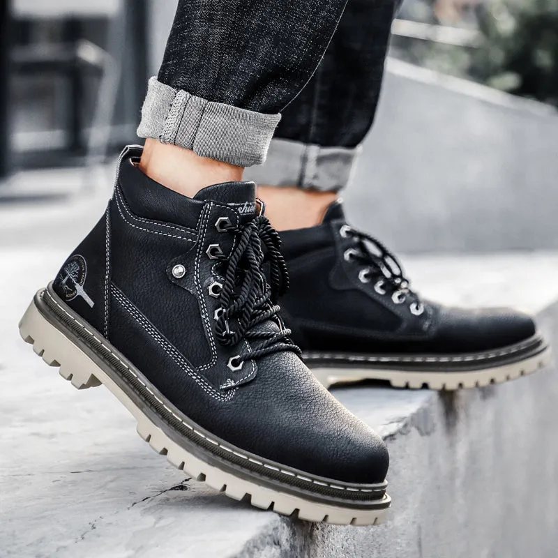 Men's Winter Warm Fur Lace Up Leather Boots