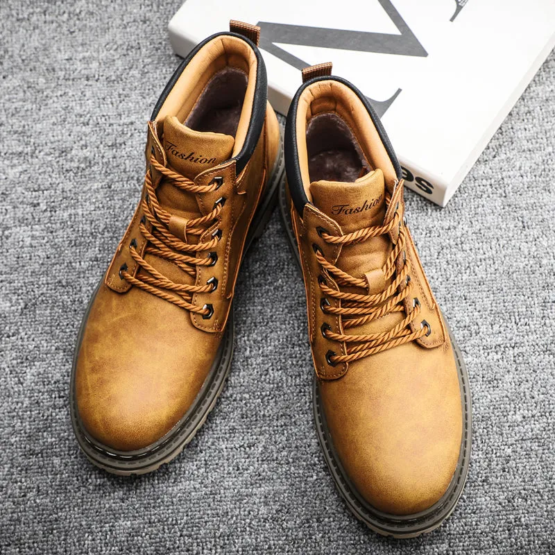 Men's Winter Warm Fur Lace Up Leather Boots