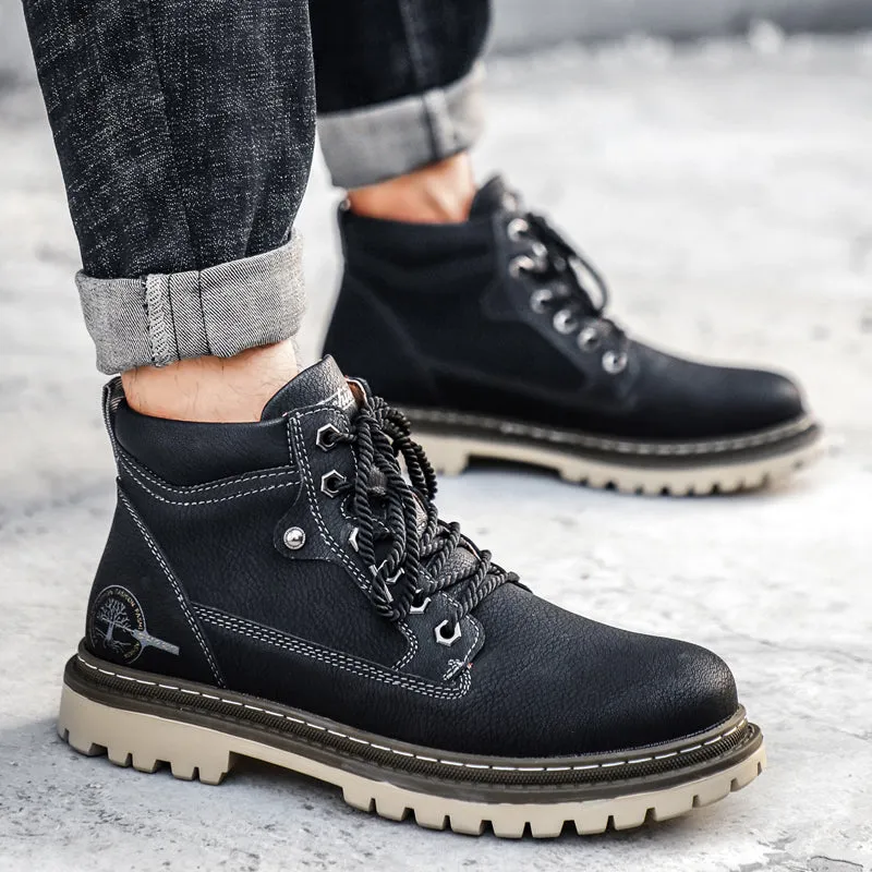 Men's Winter Warm Fur Lace Up Leather Boots