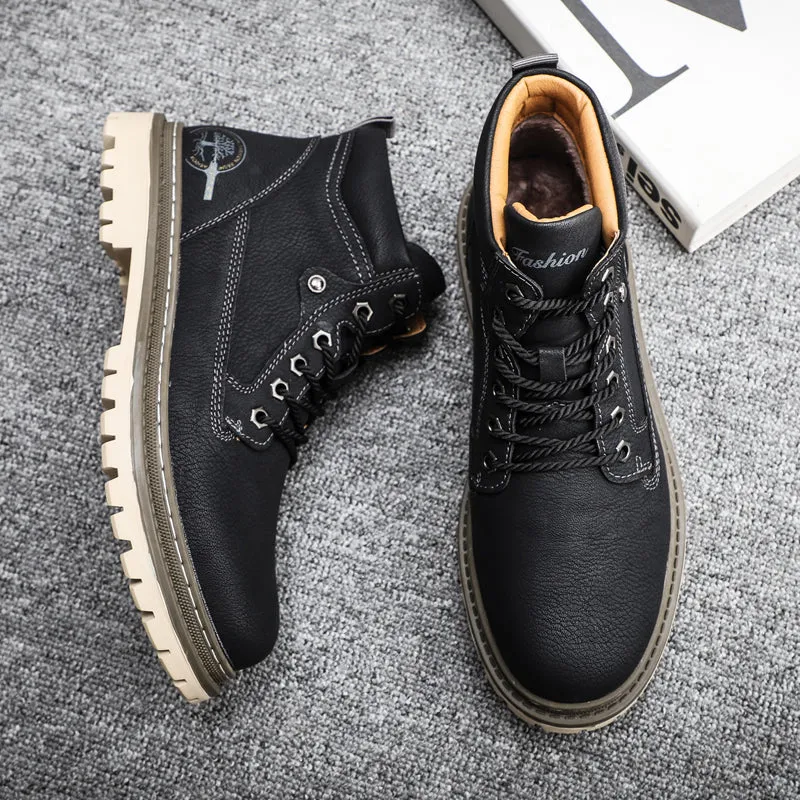 Men's Winter Warm Fur Lace Up Leather Boots