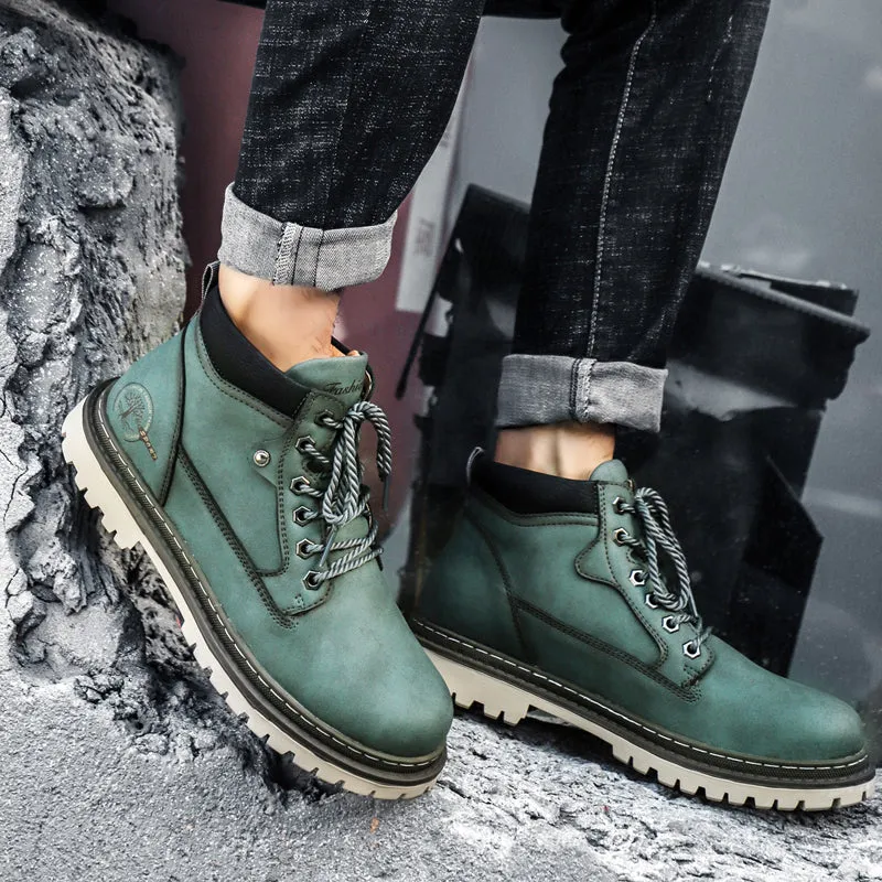 Men's Winter Warm Fur Lace Up Leather Boots