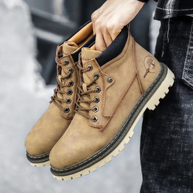 Men's Winter Warm Fur Lace Up Leather Boots