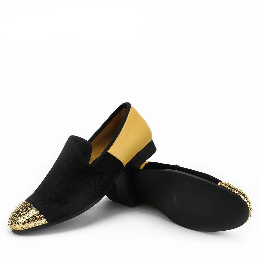 Mini Spike Toe Contrast Color Men Velvet Loafer Shoes