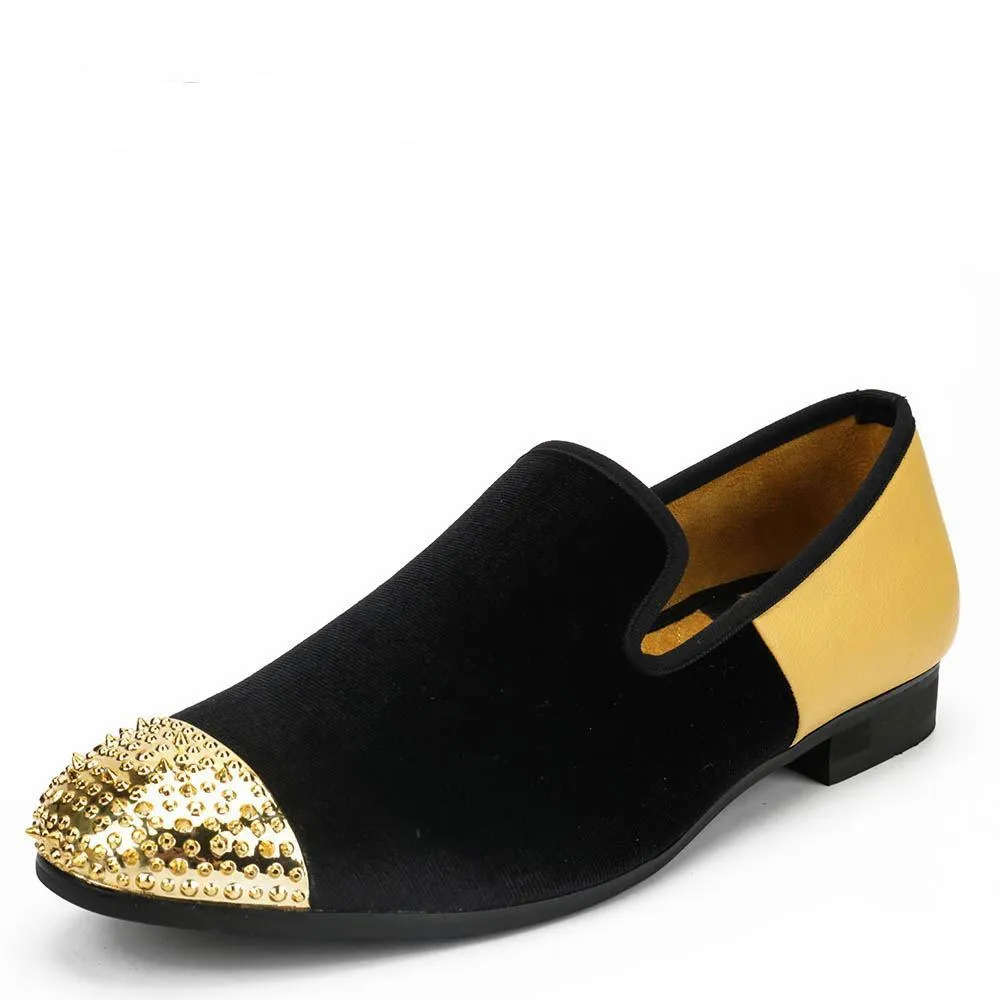 Mini Spike Toe Contrast Color Men Velvet Loafer Shoes