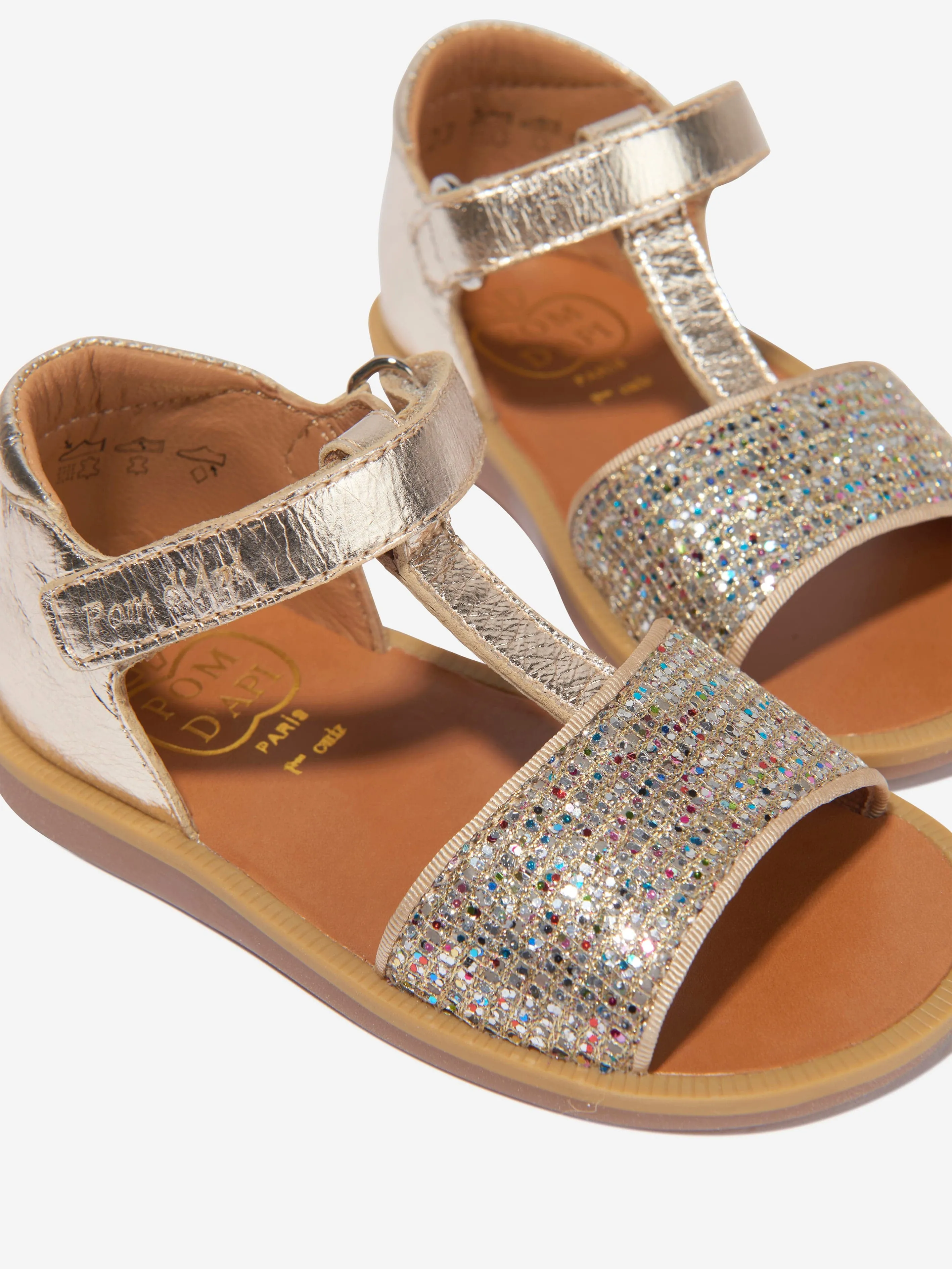 Pom D'Api Girls Poppy Tao Easy Buckle Sandals in Gold