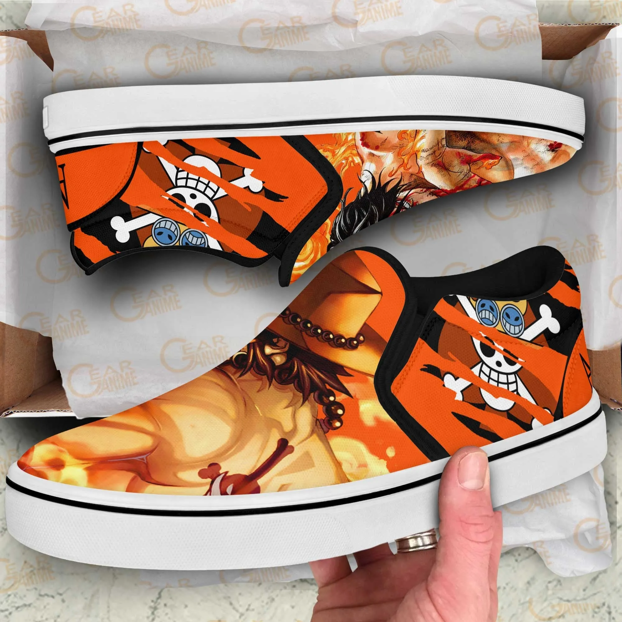 Portgas D Ace Slip On Sneakers OP Custom Anime Shoes