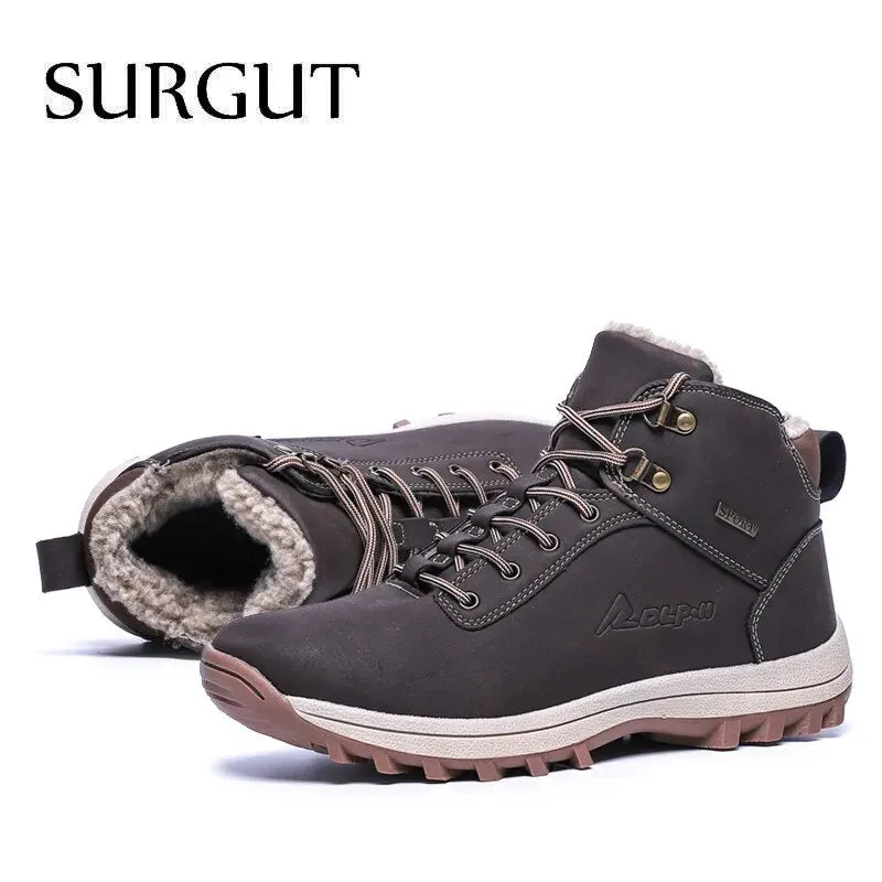 SURGUT Fashion Winter Snow Boots For Men Male Casual Shoes Adult Quality Rubber High Top Super Warm Plush Warm Ankle Boots