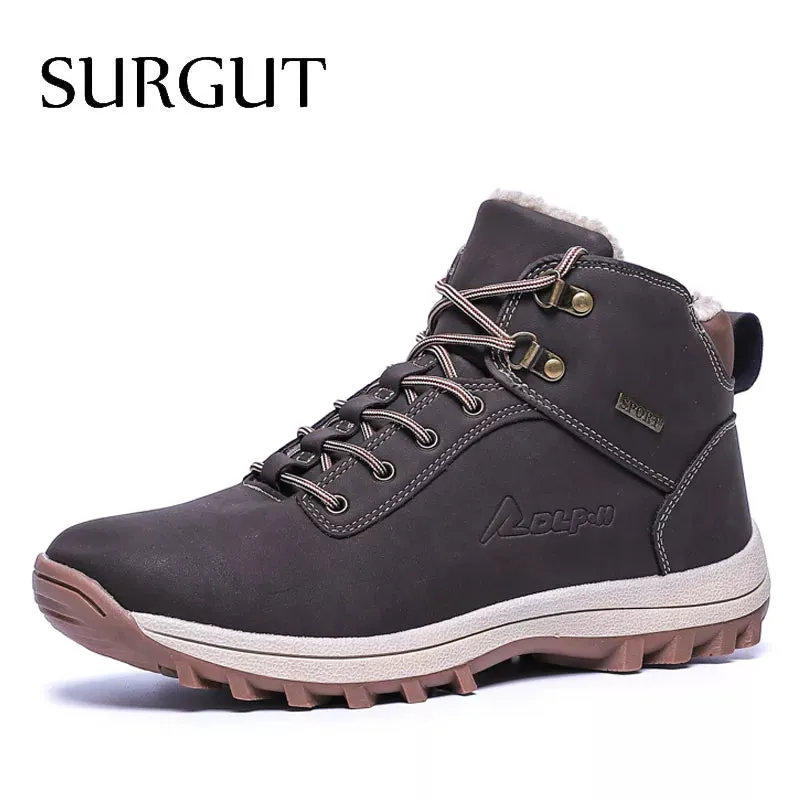 SURGUT Fashion Winter Snow Boots For Men Male Casual Shoes Adult Quality Rubber High Top Super Warm Plush Warm Ankle Boots