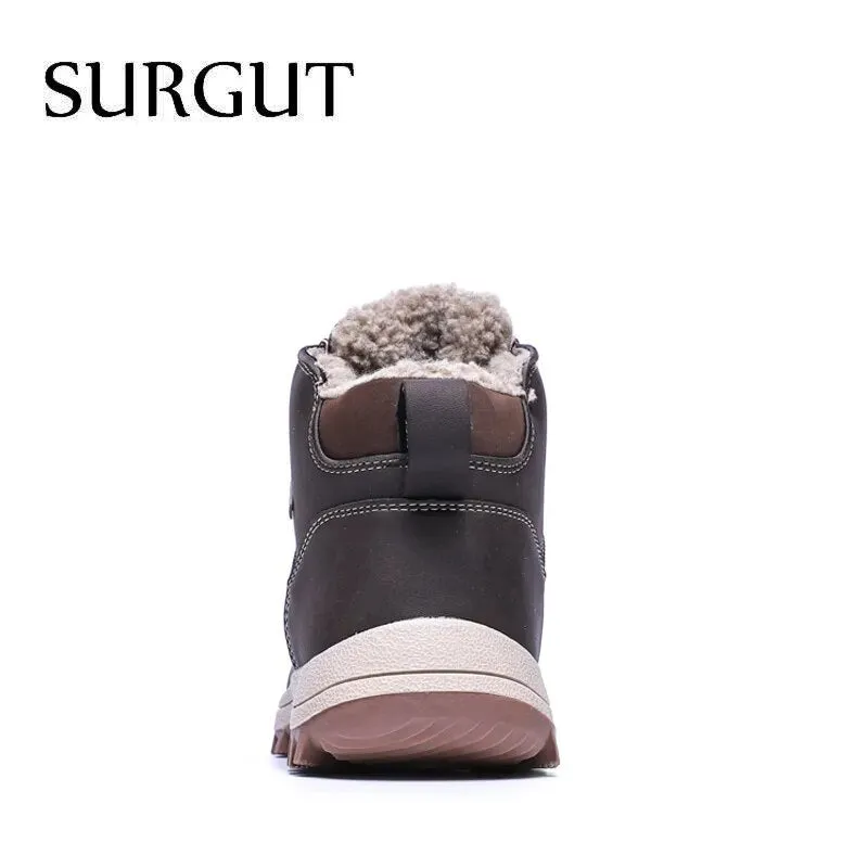 SURGUT Fashion Winter Snow Boots For Men Male Casual Shoes Adult Quality Rubber High Top Super Warm Plush Warm Ankle Boots